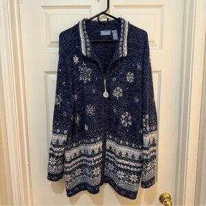 Liz & Me Navy Snowflake Holiday Cardigan – Plus Size 2X Festive Beaded Zip-Up!